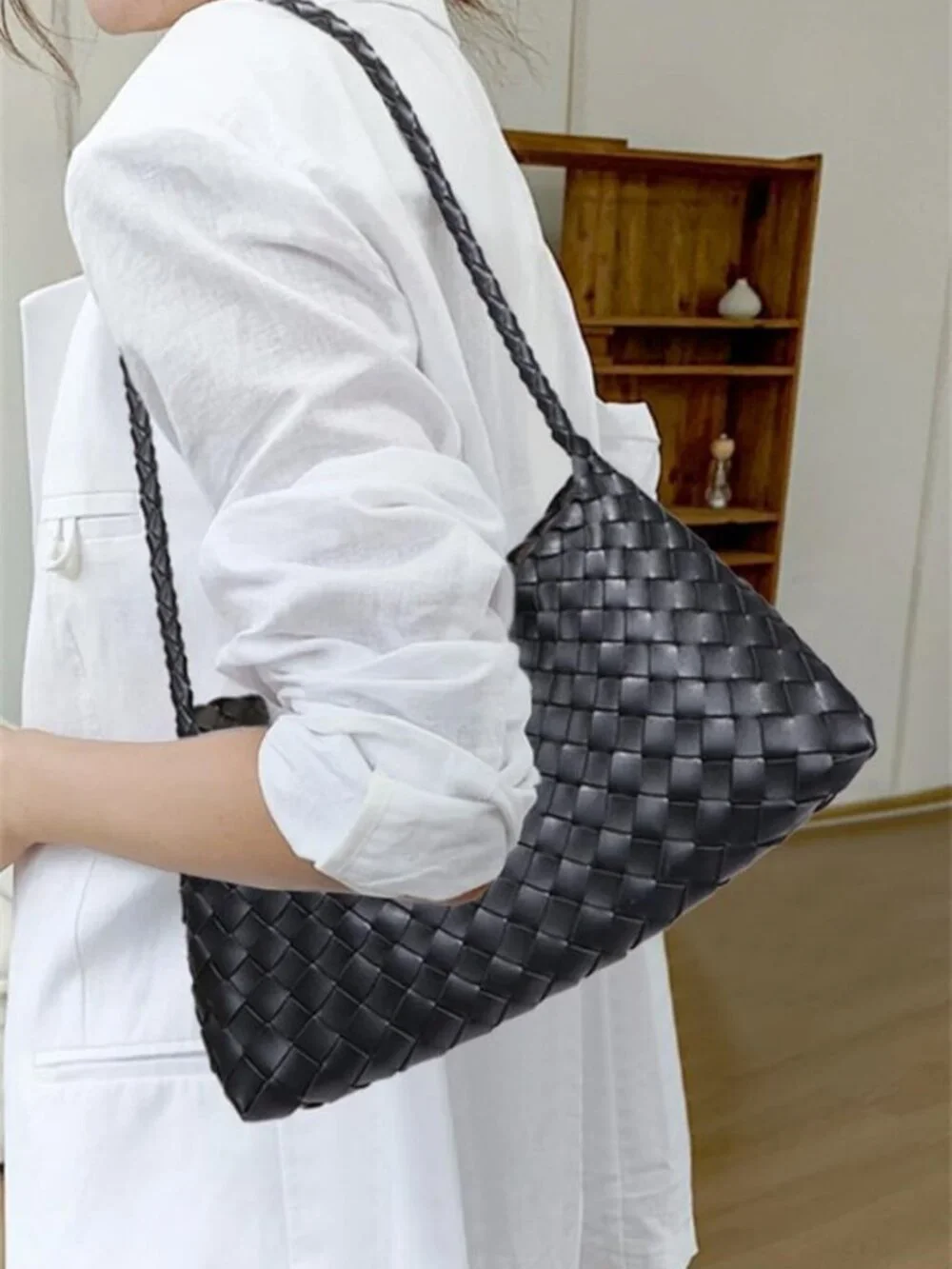 Trendy Woven Hobo Bag for Women | Suede Bucket Tote Shoulder Handbag
